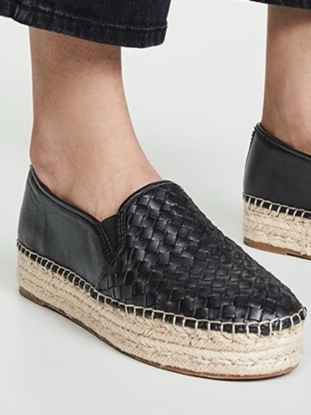 Sam Edelman Catherine Black Leather platform Espadrille slip-on Loafers. Sz 7.5